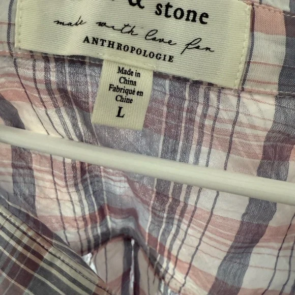 Anthropologie Cloth & Stone Plaid Shirt in Mauve and White - Picture 6 of 7
